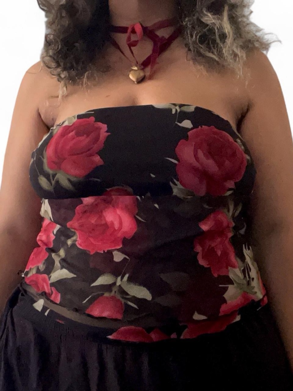 silence + noise (urban outfitters) rose print mesh tube top